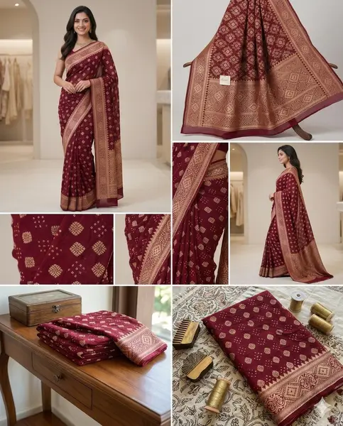 Gharchola Bandhej Georgette Saree Maroon  — image 4 of 4