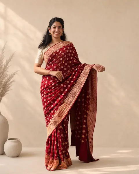 Gharchola Bandhej Georgette Saree Maroon  — image 1 of 4