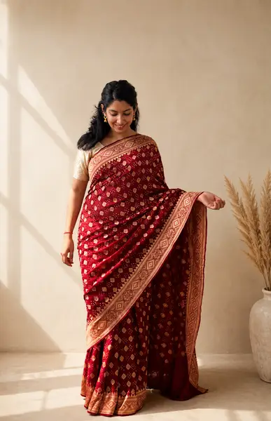 Gharchola Bandhej Georgette Saree Maroon  — image 2 of 4